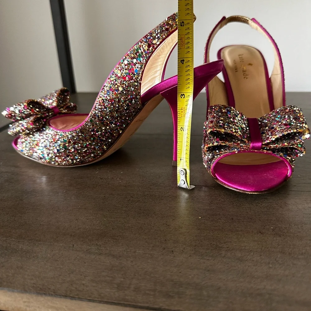 Kate Spade “Charm” Fuchsia and Multicolor Glitter Heels size 6.5 - Picture 6 of 8